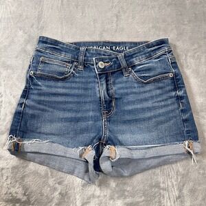American Eagle Jean Shorts Women's Size 2 High Rise Shortie Denim Distressed